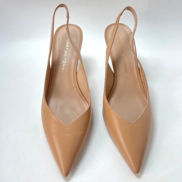 Stuart Weitzman Eva Slingback Pointy Toe Pumps Beige Leather Women Size 40 US9.5 - Picture 3 of 12